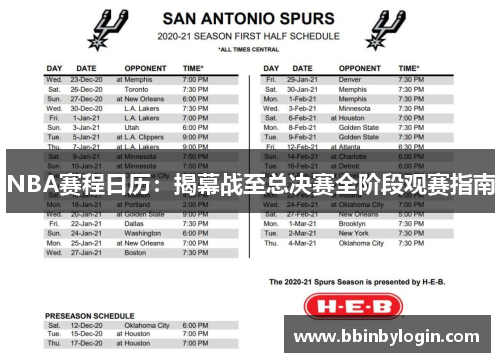 NBA赛程日历：揭幕战至总决赛全阶段观赛指南